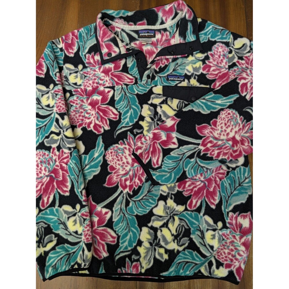 Rare Patagonia Synchilla Manoa Floral Hawaiian T-Snap Fleece Pullover Size L